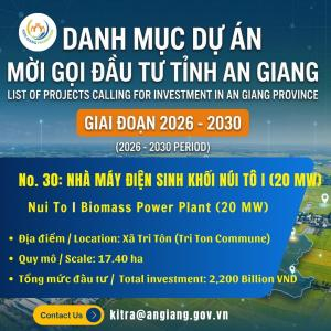 No. 30: Nhà Máy Điện Sinh Khối Núi Tô I (20 MW) | Đầu Tư An Giang 2026–2030